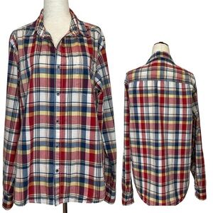 Bare Denim Multi Plaid Button-Up Shirt 100% Cotton Size Large